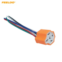 FEELDO 2Pcs Car 5Pin Headlight Ceramic Socket Extension Plug LED HID Light Adapter With Wiring Harness Connector #MX5943