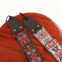 Miwayer Guitar Strap Ukulele Shoulder Belt Vintage Flowers Woven Breathable Embroidery Fabrics for Electric Acoustic Bass Guitar