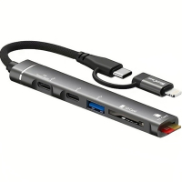 【Bill Case】高階Type C Lightning 雙規 5孔 TF SD USB多功轉接HUB 鈦灰(支持iPhone15 16全新系列)