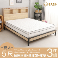 本木家具-麥倫 簡易插座房間三件組-雙人5尺 床墊+床頭+鐵床架