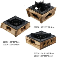 Portable cast iron barbecue grill table BBQ domestic commercial Japanese style square wooden box heating stove 14.5X14.5X8CM 024