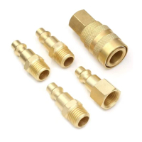 5Pieces Brass Air Coupler and Plug Kits Quick Connector Air Fitting 1/4Inch NPT Industrial Brass Air Hose Fitting
