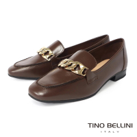 【TINO BELLINI 貝里尼】義大利進口金屬鍊飾平底樂福鞋FYLV021(咖啡)