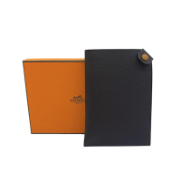 HERMES 愛馬仕黑色拼棕色經典實用護照夾/證件夾