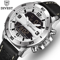 DIVEST Fashion Sport Men's Watches Top Brand Luxury Quartz Watch Men Leather Waterproof Military Wrist Watch Relogio Masculino