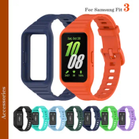 Silicone WatchBand Strap For Samsung Galaxy Fit 3 SmartWatch WristBand Samsung Fit3 Band + Protective Case Protector Cover