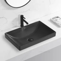 Nordic Ceramics Bathroom Sinks Taichung Basin Semi-recessed Wash Basin Household Black Single Basin Countertop Basin Washbasin