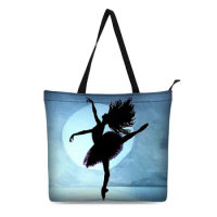 Canvas Shopping Bag Personalized Tote Bags Shoulder Bag 3D Dance Girl Design Black Grocery Bag Cotton Handbag Black