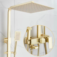 Brass luxury brushed gold all-copper four-position spray gun hot and cold water lifting shower shower set