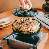 Multifunctional Cast Iron Enamel Frying Pan Waffle Maker Striped Baking Pan Even Heating Cooking Pots Versatile Kitchenware