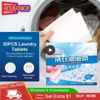 30PCS/Bag Laundry Tablets Concentrated Washing Powder Underwear Detergent Sheet Laundry Detergent Bubble Paper Wash Clothes Soap