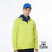 【Lynx Golf】男款保暖防風內刷毛右肩經典大山貓印花長袖連帽外套-黃色