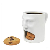 Eating Cake Cup Face Mug Face-Shaped Ceramic Coffee Cup Face Cookie Cake Cheers Cartoon Cup