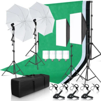 Softbox Lighting Set Photo Studio Kit Tripod Light Stand Background Support Green Backdrop Umbrella Photography Video Shooting