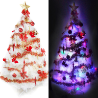 【摩達客】耶誕-12尺/12呎-360cm台灣製特級白色松針葉聖誕樹(含紅金色系/含100燈LED燈7串/附控制器)