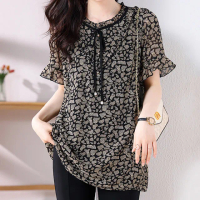 【麗質達人】8009黑色碎花上衣-LY(L-5XL)