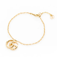 【GUCCI 古馳】雙G大LOGO 18k金手鍊(金)