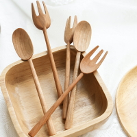 匠人手工製作木質餐勺餐叉櫻桃木甜品叉勺實木雕刻手作餐具胡桃木