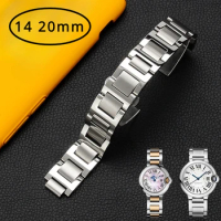 Watch Accessories Steel Strap for Cartier Blue Balloon Series Solid Stainless Steel 14 16 18 20 22mm Butterfly FOLDING CLASP