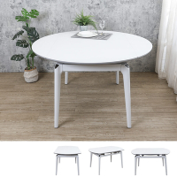 Boden-達芬4.5尺伸縮拉合白色玻璃圓型餐桌/休閒洽談桌-133x85x76cm