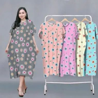 Daster Rayon Micro Motif Bunga Kekinian | Kancing Depan | Adem & Nyaman Dipakai Harian Jumbo hijau O