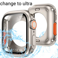 Change To Ultra Case for Apple Watch 41mm 45mm 40mm 44mm Glass Film with Protector Case Back Cover for Iwatch 8 7 SE 6 5 4