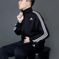 adidas 愛迪達 愛迪達 套裝 棉質 立領三線外套 黑色(男女可穿 IC6766)