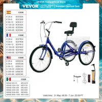 VEVOR 20 inch Folding Adult Tricycle 3 Wheel Trike Bike 24 inch 1/7 Speed Carbon Steel Cargo Trailer Pet Cart Outdoor Travel