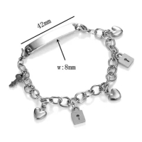 Stainless Steel Blank Tag Engraved Heart Key Lock Charms Bracelets Adjustable Link Chain DIY jewelry