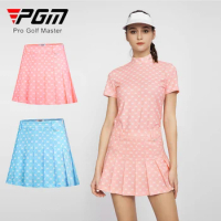 PGM Women Waterproof Golf Short Skirt Ladies Anti-exposure Pleated Pantskirts High Waisted Printing Culottes Casual Golf Skort