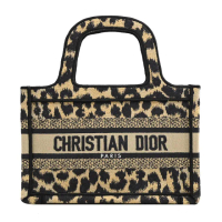 【Dior 迪奧】Book Tote Mini 豹紋緹花手提小托特包(黑邊)