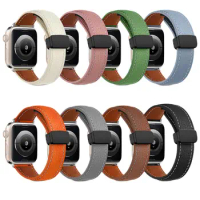 Litchi Leather strap For Apple watch band 44mm 45mm 42mm 8 Ultra49mm Accessorie wristband Magnetic suction folding Black buckle