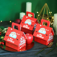 Cartoon Merry Christmas Gift Bags House Shape Kraft Paper Candy Cookie Bags Packaging Boxes Christmas Tree Pendant Party Decor