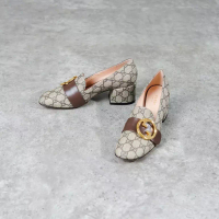 Gucci Sepatu GUCCI GG MONOGRAM GHW INTERLOCKING BELT CAMEL BROWN HEELS 100% ORIGINAL