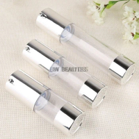 300pcs/lot Silver 15ml 30ml 50ml Airless Pump With Clear Body Bottle By Self Empty Reusable Refillable Diy Skin Care Creations