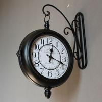 復古鐵藝鐘 靜音歐式雙面鐘 美式鄉村田園客廳掛鐘 工藝時鐘 兩面掛表