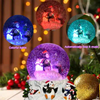Penguin Snow Globe Crystal Ball Snow Globe Glass Lights Personalized Globe For Christmas Gift With Speaker Spinning Crafts