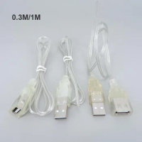 0.3m 1m 2Pin 5V USB 2.0 Type A Male Female Power Supply Cable Jack Wire Charger 26awg transparent Cord Extension Connector t1