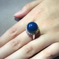 多米尼加藍珀戒指銀色凈水藍珀女戒天空藍多米藍珀戒指活口可調節