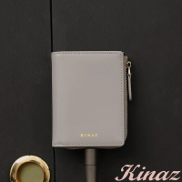 【KINAZ】牛皮L型拉鍊零錢袋直式對折短夾-太空灰-馬賽克系列(快)
