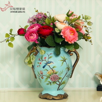 花狐貍歐式田園復古雙耳陶瓷大花瓶花藝套裝美式創意客廳擺件花器