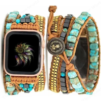Bohemia Strap for Apple Watch Ultra Band 49mm 44mm 45mm 41mm 42mm 38 Handmade Natural Beads Bracelet Iwatch Series 8 7 6 Se 5 3