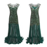 The Gatsby Vintage 1920s Flapper Beaded Sequins Maxi Sheer Dresses Sparkly Women Long Party Dress cosplay costume Party dress