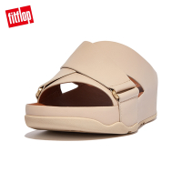 【FitFlop】SHUV LEATHER CROSS SLIDES 簡約造型交叉皮革涼鞋-女(白石色)