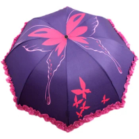 Anime Accel World Kuroyuki hime Cosplay Butterfly Lace Umbrella Princess Girl Rain Sunscreen Three Folding Umbrella Windproof