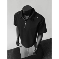 (COD) Men's half-zip lapel short-sleeve polo shirt, 2026 summer new style, American heavy-duty rivet