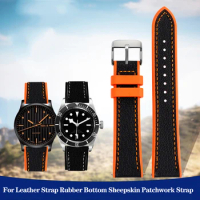 20mm 22mm Men's Leather Strap Sheepskin Patchwork Wrist Strap for Tudor Rudder Bottom Mido helmsman Waterproof Watch Bracelet