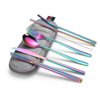 韓式便捷餐具（幻彩7件套/淺色袋） 