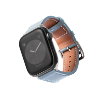 【B. leather】Apple Watch 錶帶 Ultra 2/Ultra 質感美學皮革錶帶 適用蘋果手錶(亞麻藍)