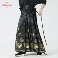 Hanfu Men Skirt Pants Baggy Wide leg Pants Male Chinese Style Casual Jogging Pants Woman Skirt Crane Printed Costumes
